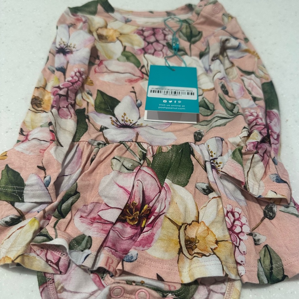 NWT Posh Penut Margot Long Sleeve Basic Twill Floral Print Bodysuit 6-12 Mo - Picture 5 of 6